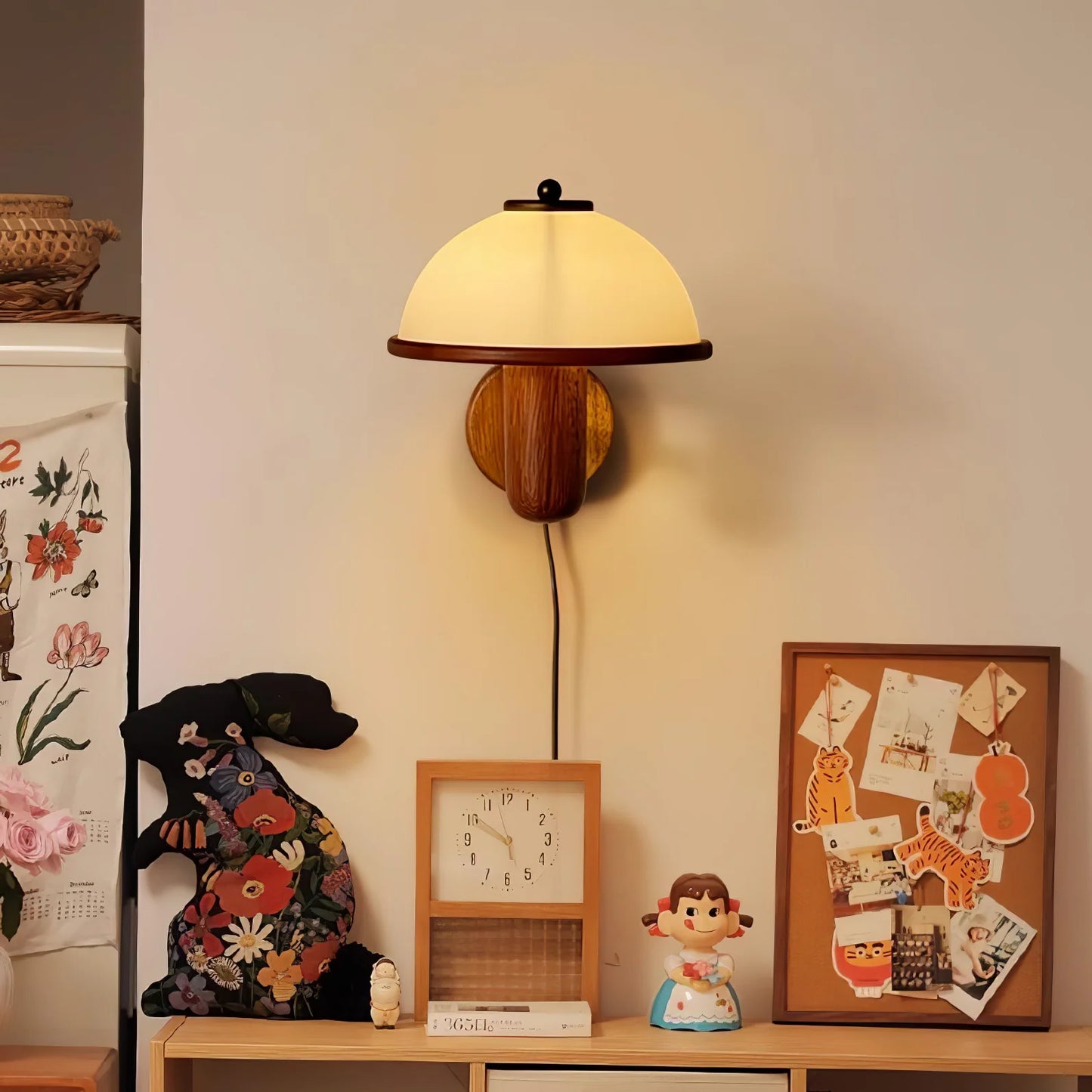 Walnut And Mushroom Wall Lamp