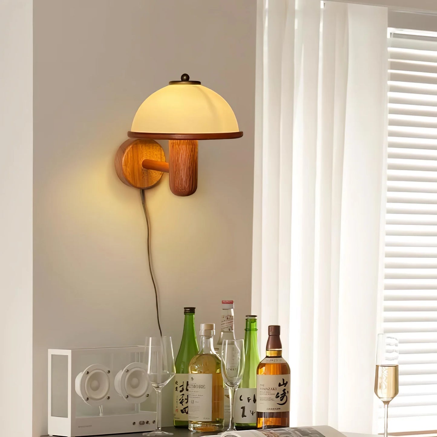 Walnut And Mushroom Wall Lamp
