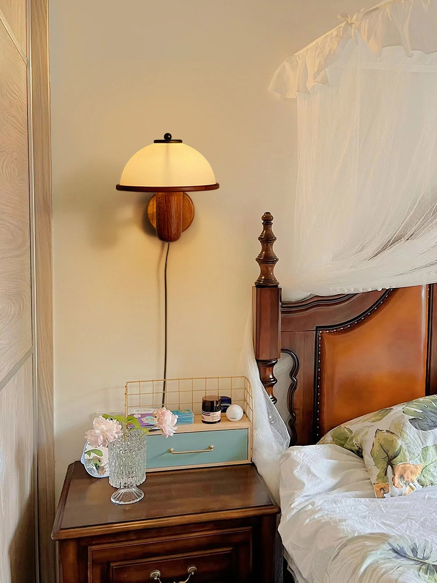 Walnut And Mushroom Wall Lamp
