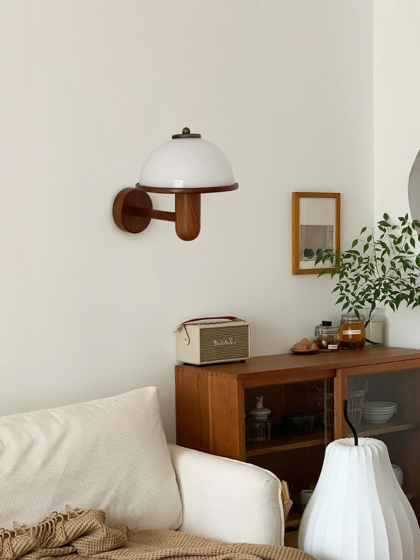 Walnut And Mushroom Wall Lamp