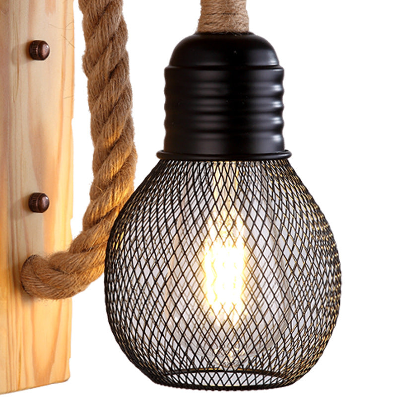 Antique Wooden Retro Wall Lamp with Mesh Shade