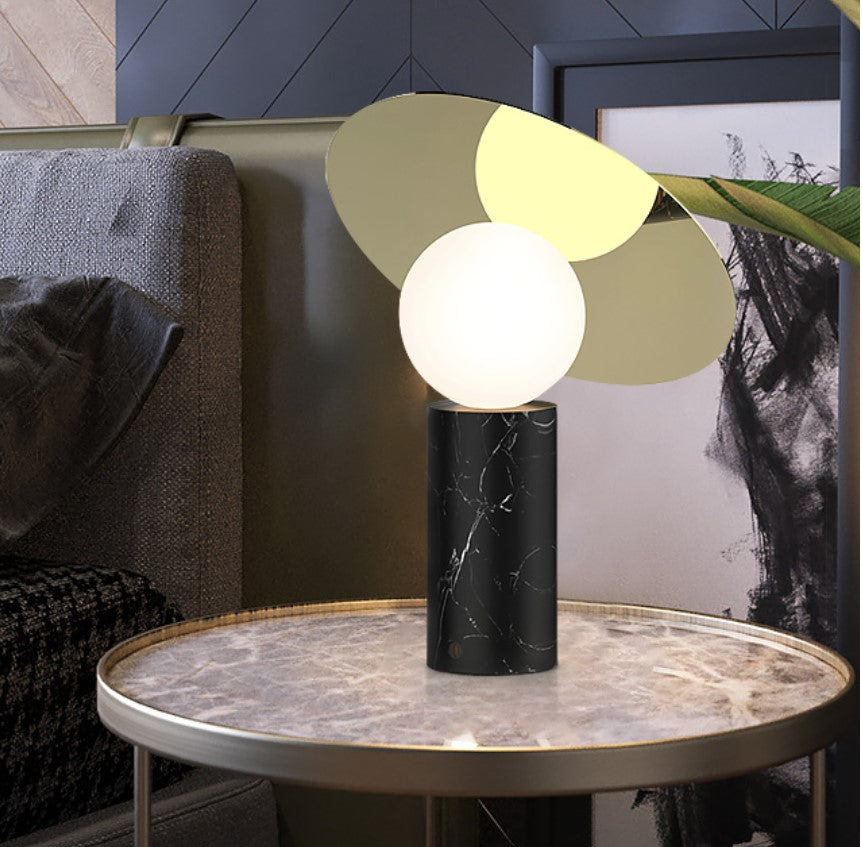 Bola Disc Table Lamp in Marquina Marble