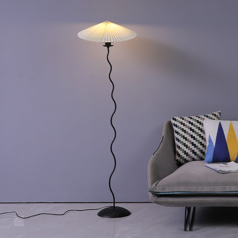 Vintage Pleated Floor Lamp White Fabric