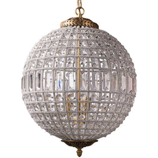 Antique Brass Crystal Globe Chandelier