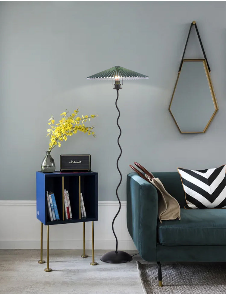 Vintage Pleated Floor Lamp White Fabric