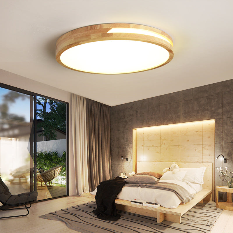 LED Ceiling Light Remote Control Wooden Round