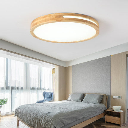 LED Ceiling Light Remote Control Wooden Round
