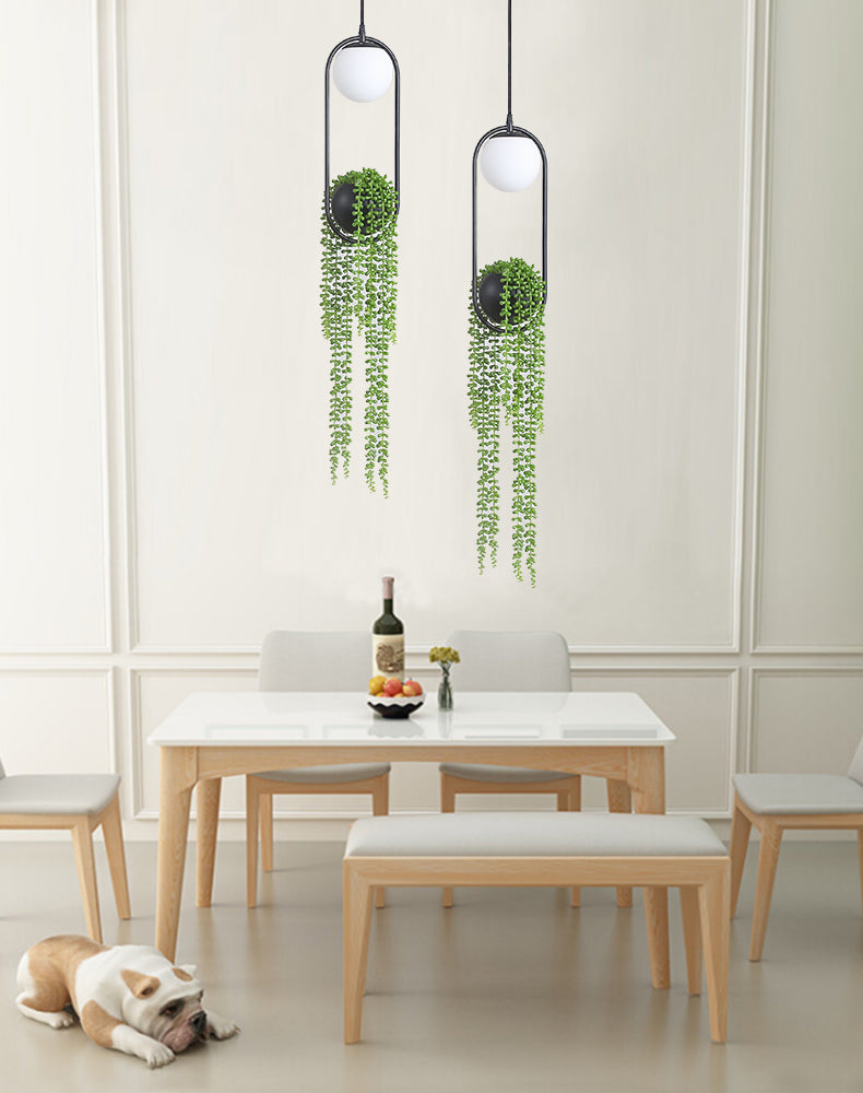 Hanging plant vase pendant light in brass