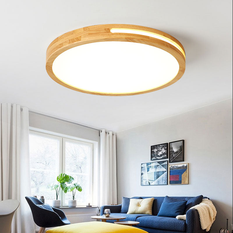 LED Ceiling Light Remote Control Wooden Round