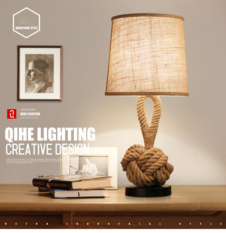 American Retro Bedroom Rope Table Lamp