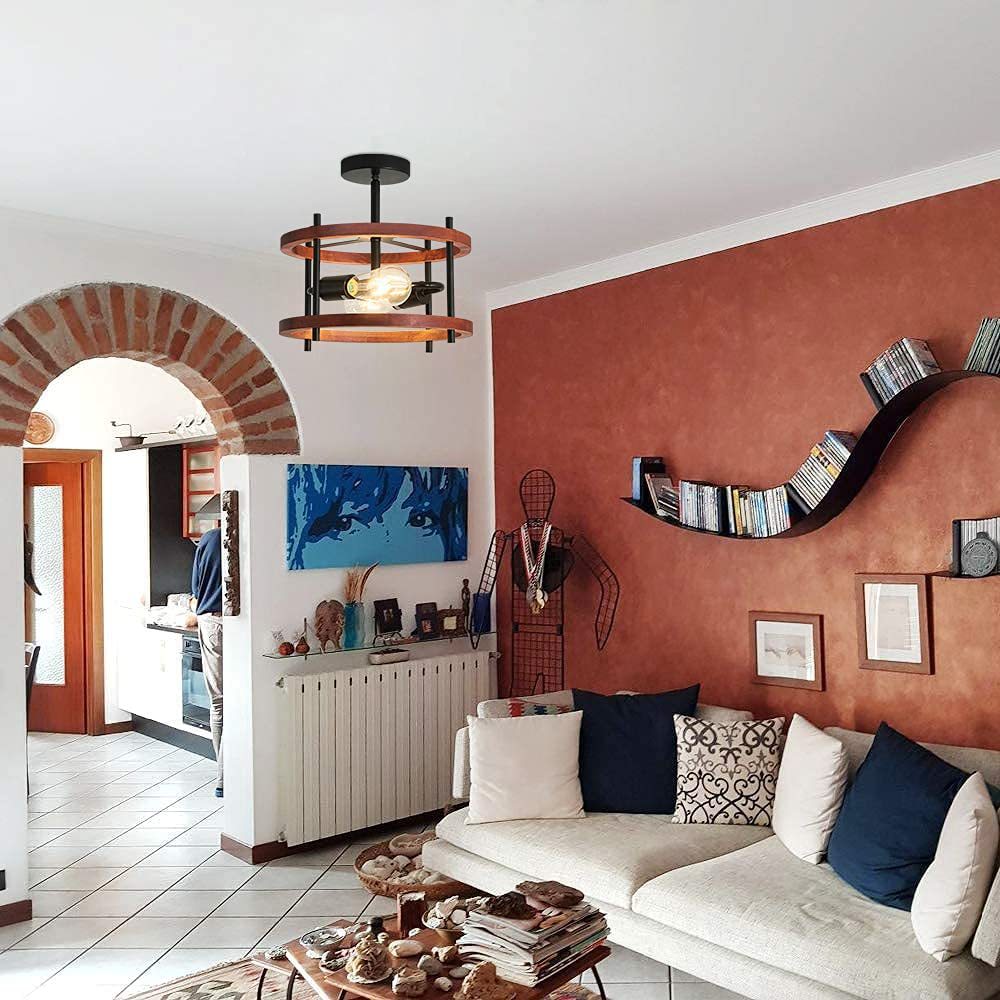 Rustic Vintage Wood Ceiling Light