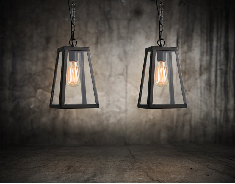 Industrial Retro Wrought Iron Glass Pendant
