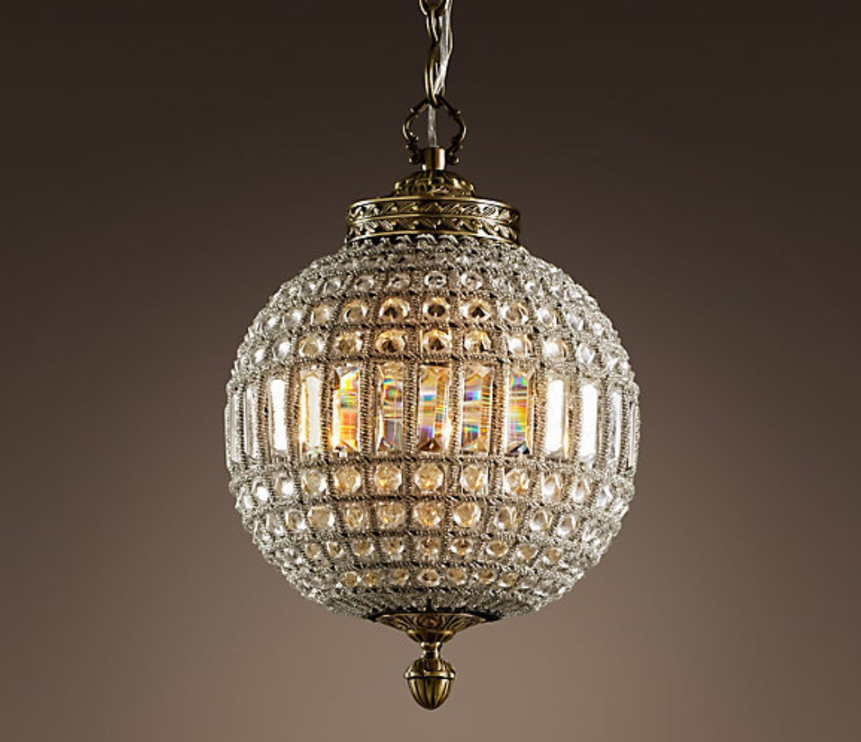 Antique Brass Crystal Globe Chandelier