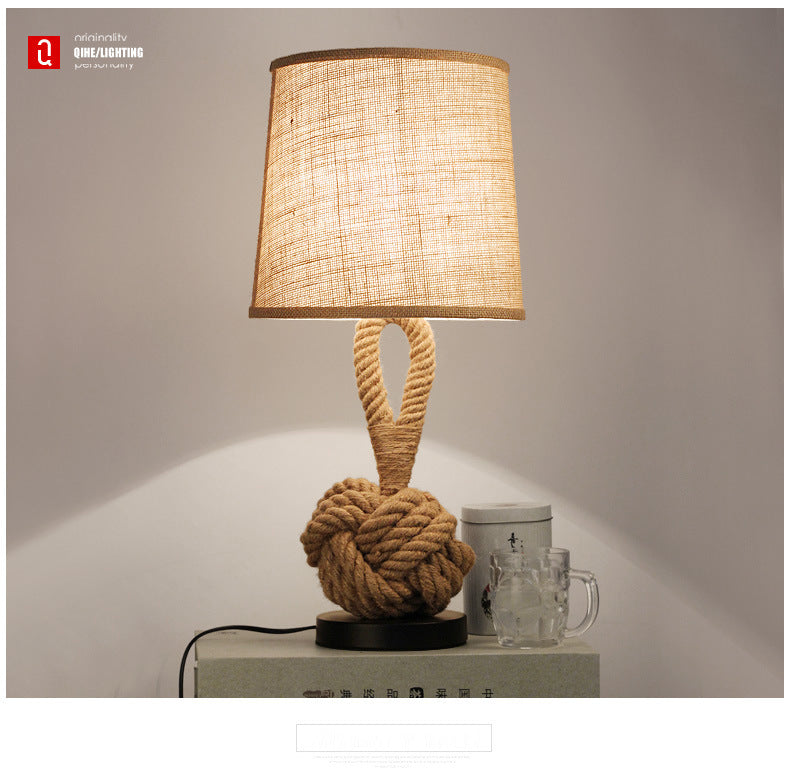 American Retro Bedroom Rope Table Lamp