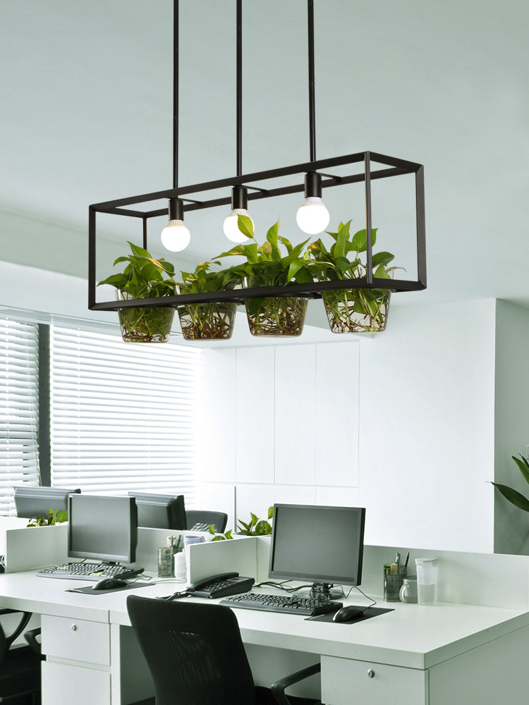 Hanging plant vase pendant light in brass