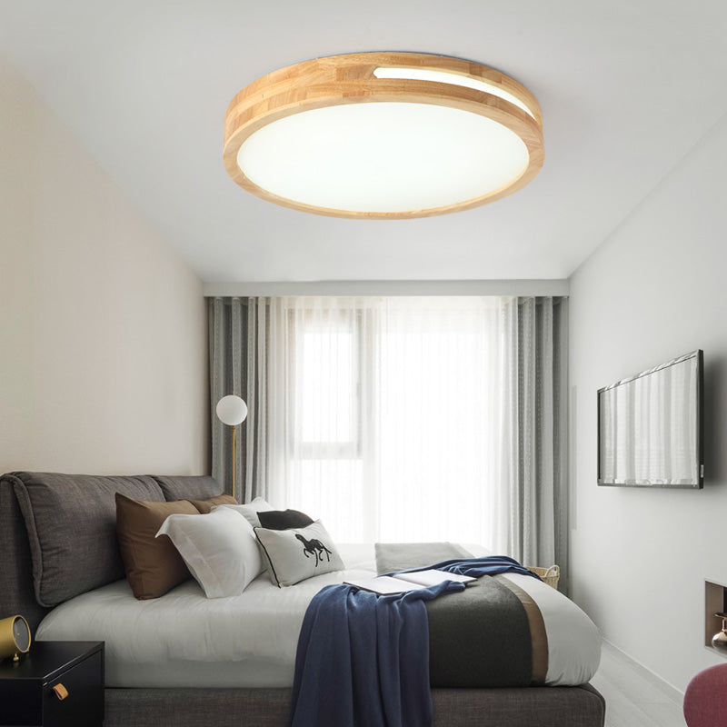 LED Ceiling Light Remote Control Wooden Round