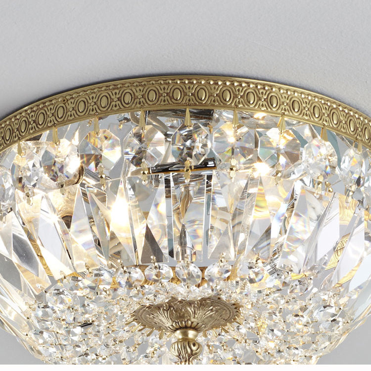 American Countryside Antique Brass Crystal Ceiling Lamp