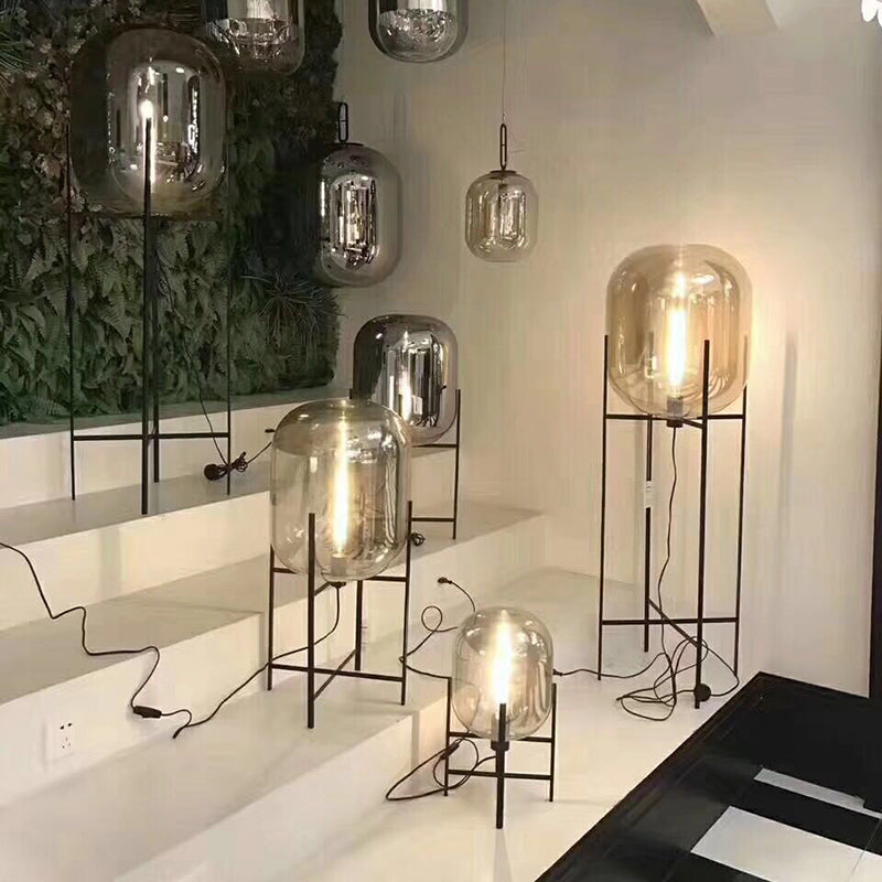 Modern Glass Lantern Standing Table Lamp & Floor Lamp