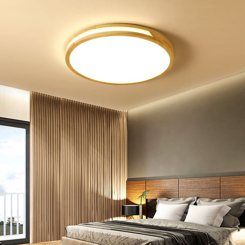 LED Ceiling Light Remote Control Wooden Round
