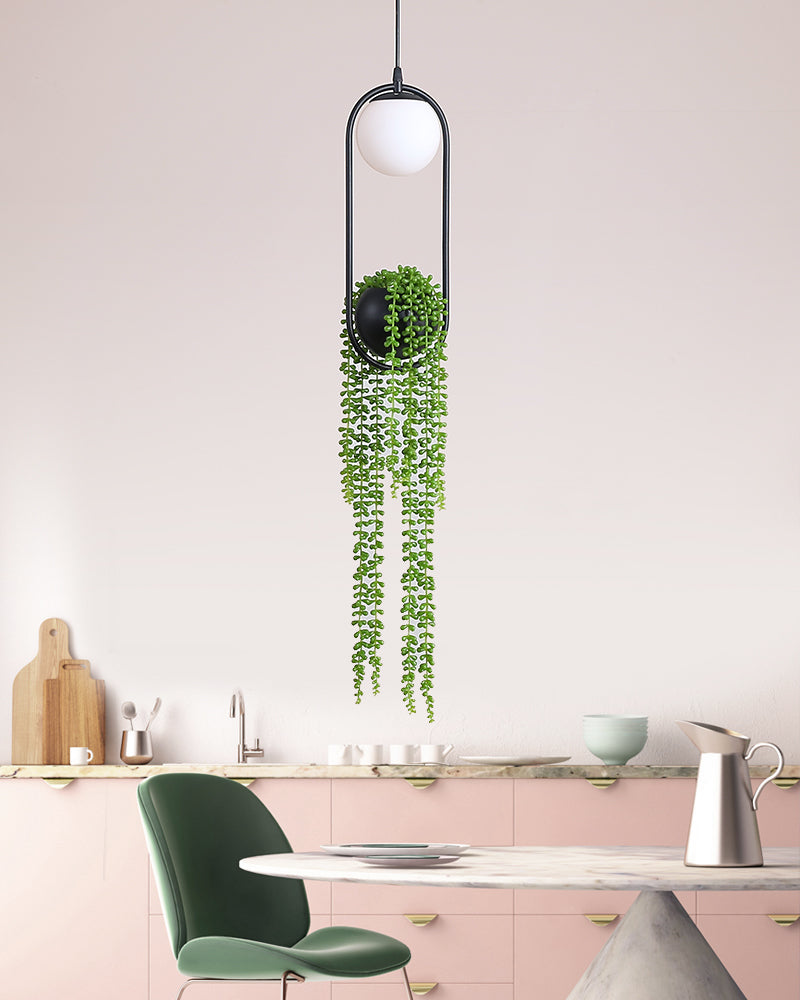 Hanging plant vase pendant light in brass