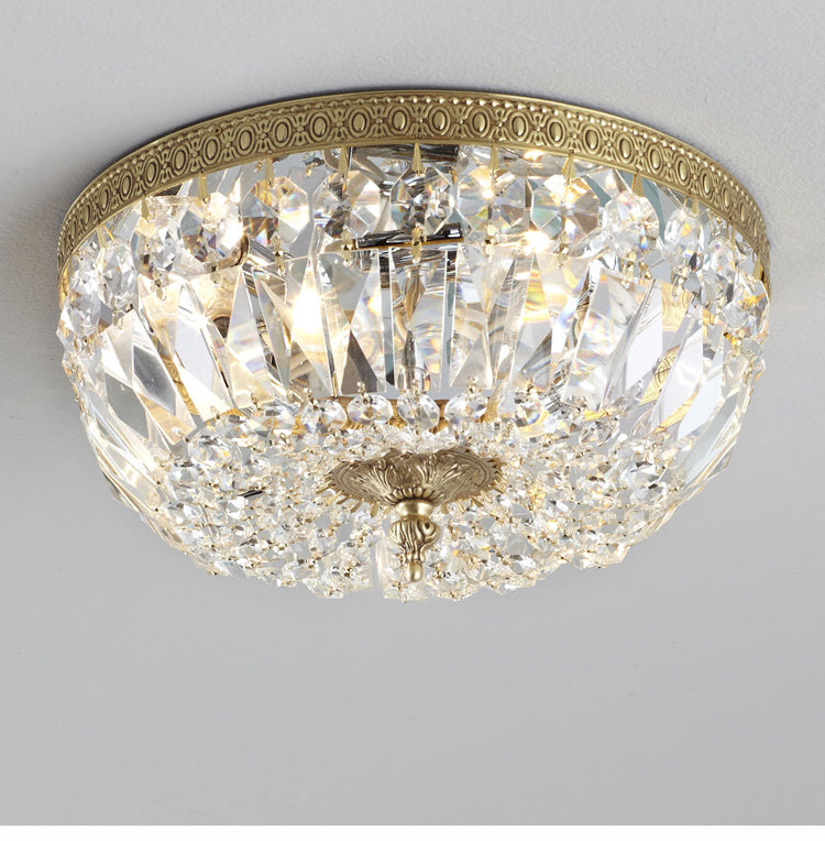 American Countryside Antique Brass Crystal Ceiling Lamp