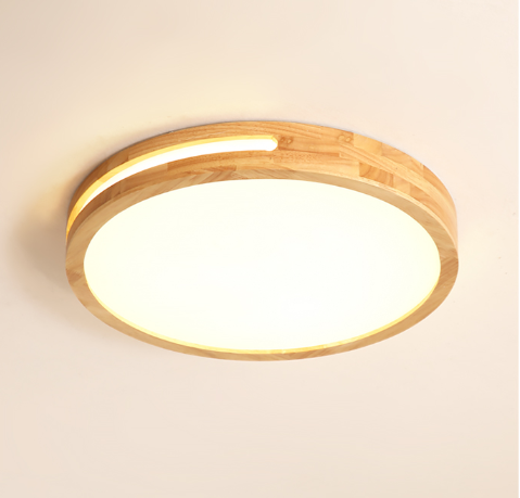 LED Ceiling Light Remote Control Wooden Round
