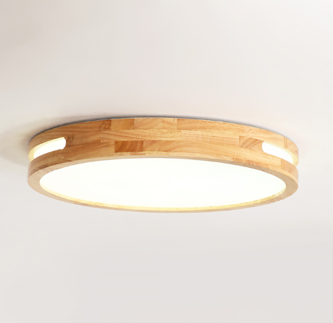 LED Ceiling Light Remote Control Wooden Round