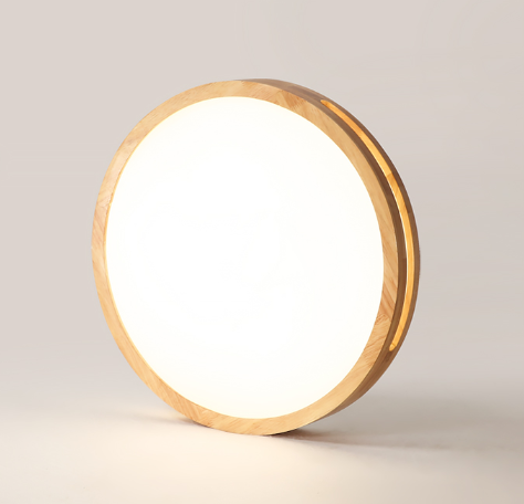 LED Ceiling Light Remote Control Wooden Round