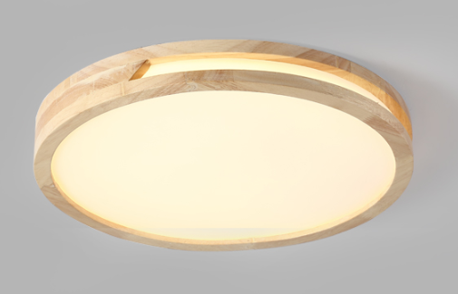 LED Ceiling Light Remote Control Wooden Round